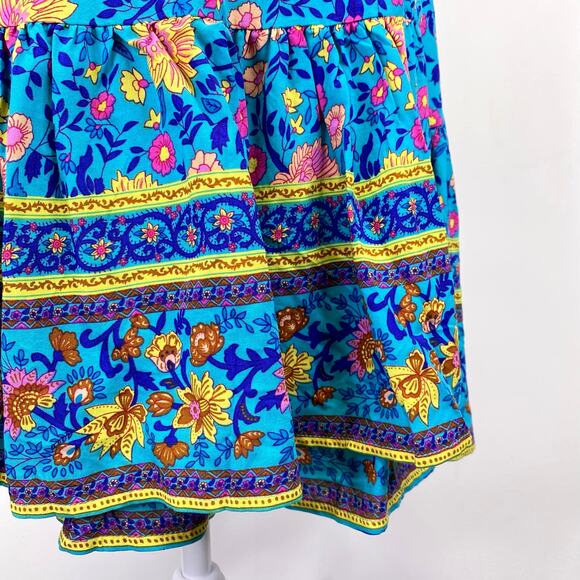 ZESICA Boho Chic Floral Mini Wrap Dress Womens Sz L Turquoise Blue Spring Summer - Picture 7 of 9